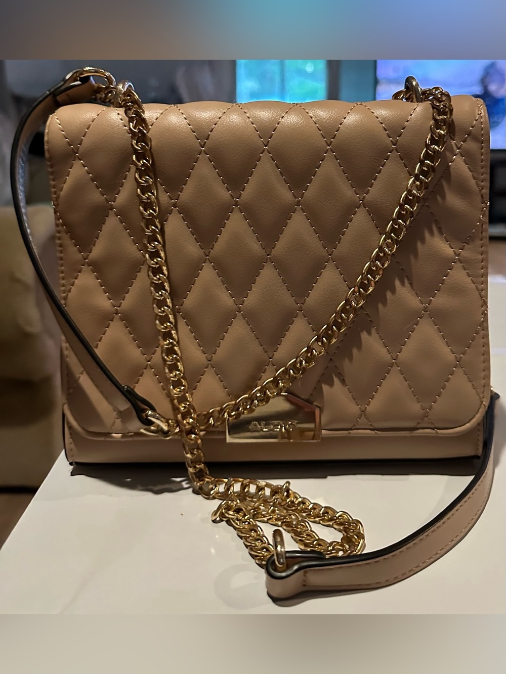 Beige Quilted Chain Shoulder Bag - Women by Aldo L-8”X W-7” chain around 42”